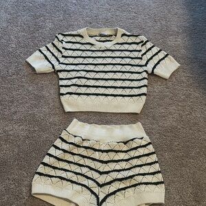 Knit black and white top and bottom